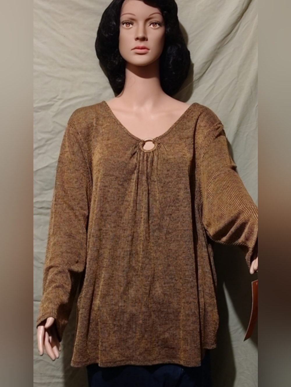 NWT Ruby Rd. Gold Multicolor Knit Top, Long Sleeve with Ring Detail